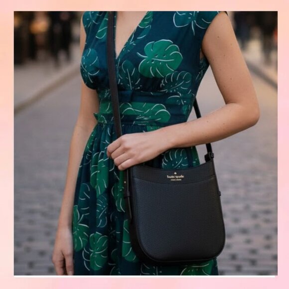 Handbags - Kate Spade New York Black Leather Crossbody Bag – Silver Tone Hardware